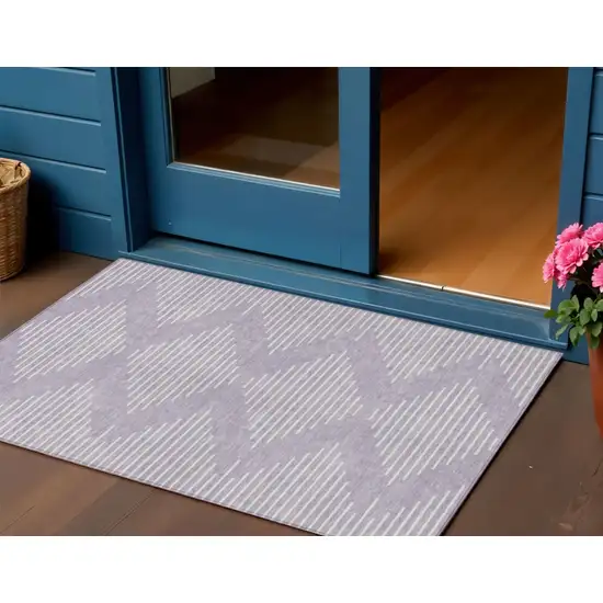 Lavender And Ivory Geometric Washable Indoor Outdoor Area Rug Photo 1