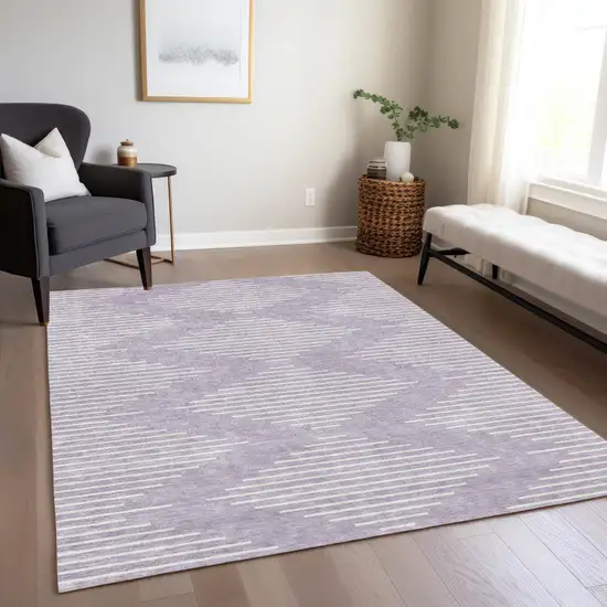 Lavender And Ivory Geometric Washable Indoor Outdoor Area Rug Photo 8