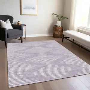 Photo of Lavender And Ivory Geometric Washable Indoor Outdoor Area Rug