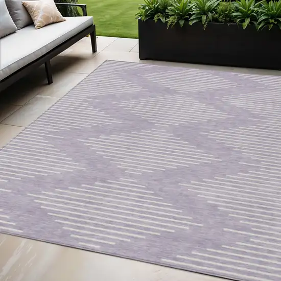 Lavender And Ivory Geometric Washable Indoor Outdoor Area Rug Photo 1