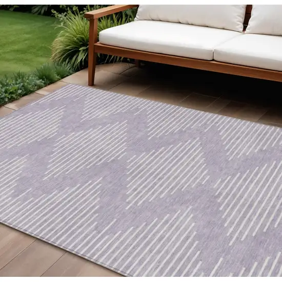 Lavender And Ivory Geometric Washable Indoor Outdoor Area Rug Photo 1