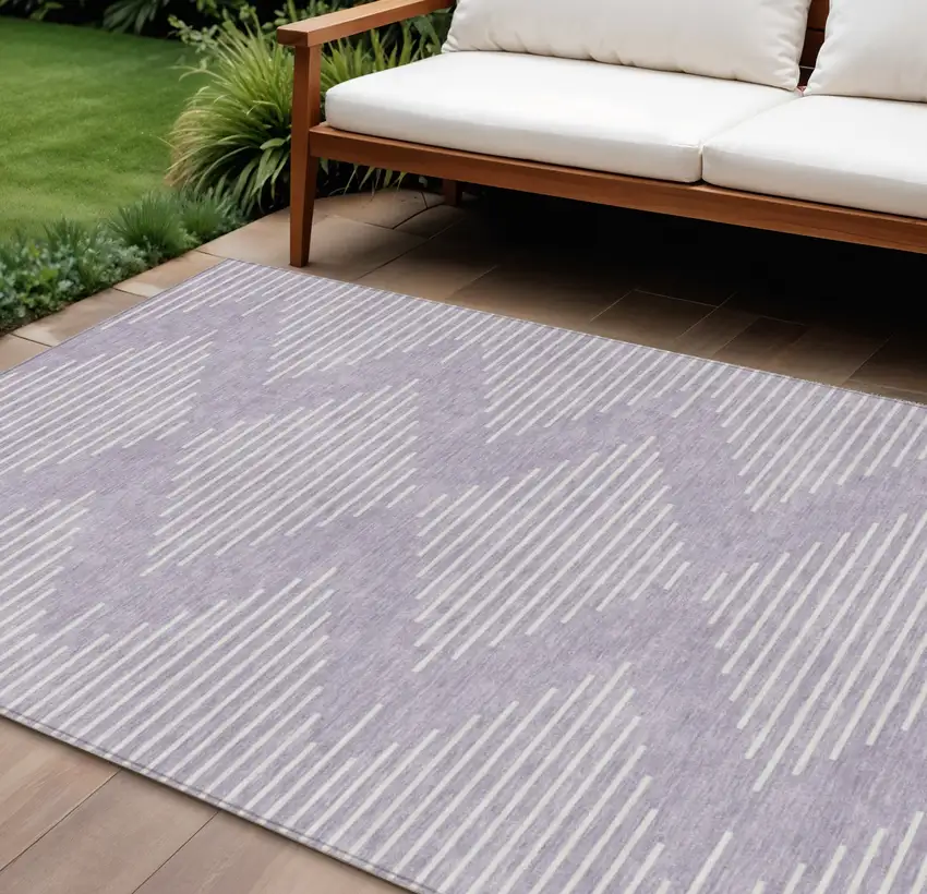 Lavender And Ivory Geometric Washable Indoor Outdoor Area Rug Photo 1
