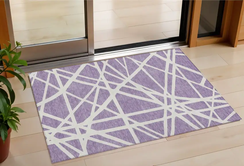 Lavender And Ivory Geometric Washable Indoor Outdoor Area Rug Photo 1