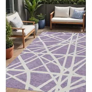 Photo of Lavender And Ivory Geometric Washable Indoor Outdoor Area Rug
