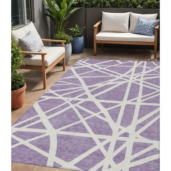 Lavender And Ivory Geometric Washable Indoor Outdoor Area Rug Photo 1