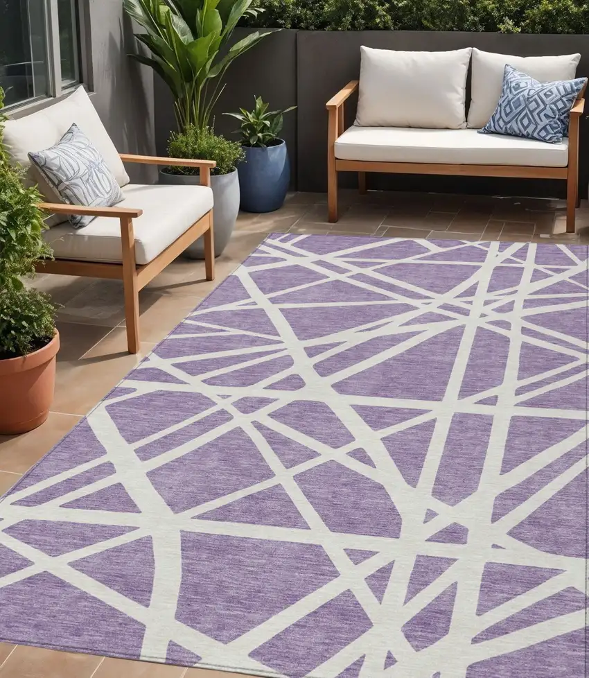 Lavender And Ivory Geometric Washable Indoor Outdoor Area Rug Photo 1