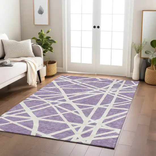 Lavender And Ivory Geometric Washable Indoor Outdoor Area Rug Photo 9