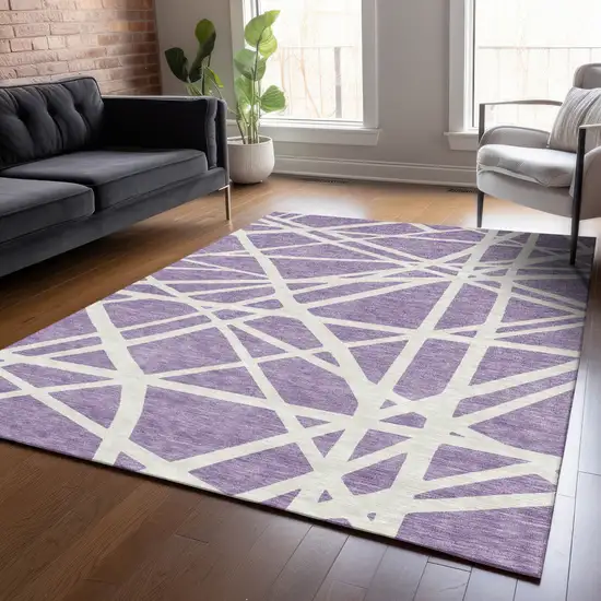 Lavender And Ivory Geometric Washable Indoor Outdoor Area Rug Photo 9