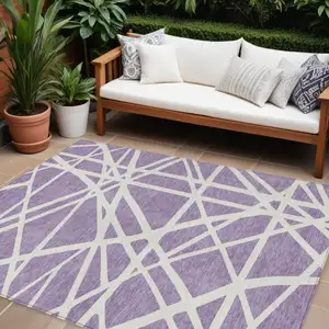 Photo of Lavender And Ivory Geometric Washable Indoor Outdoor Area Rug