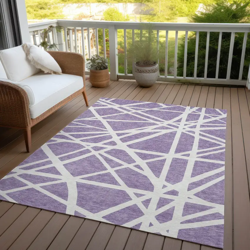 Lavender And Ivory Geometric Washable Indoor Outdoor Area Rug Photo 8