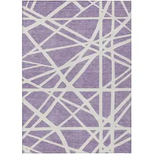 Photo of Lavender And Ivory Geometric Washable Indoor Outdoor Area Rug