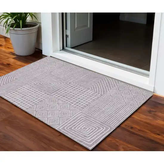 Lavender And Ivory Geometric Washable Indoor Outdoor Area Rug Photo 1