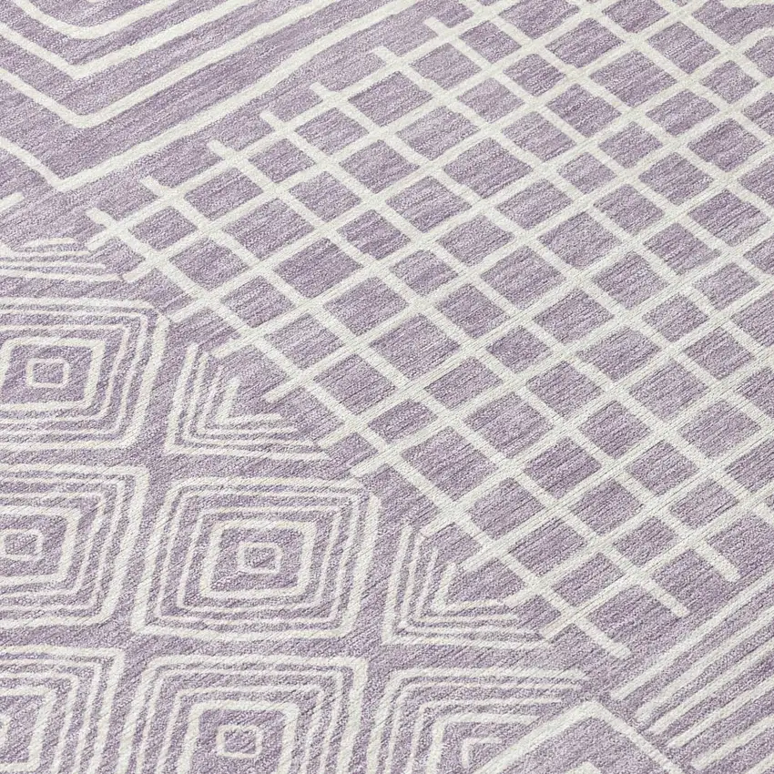 Lavender And Ivory Geometric Washable Indoor Outdoor Area Rug Photo 8
