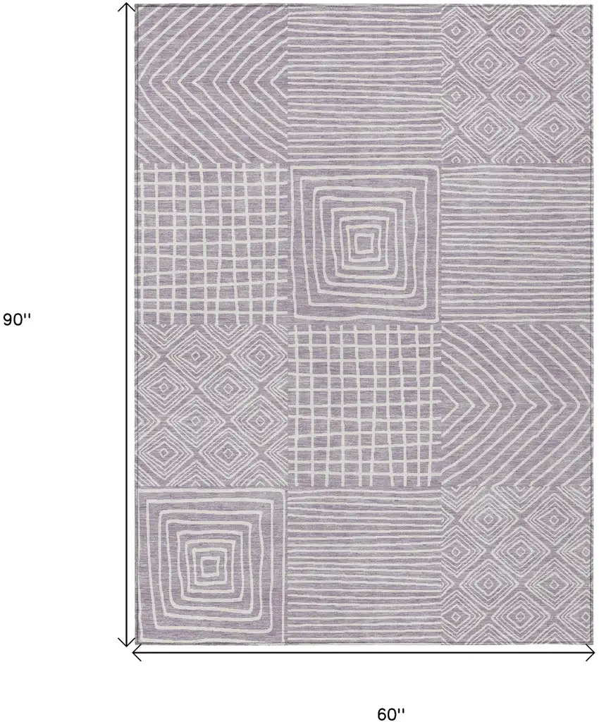 Lavender And Ivory Geometric Washable Indoor Outdoor Area Rug Photo 7