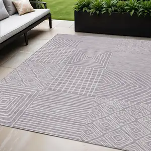 Photo of Lavender And Ivory Geometric Washable Indoor Outdoor Area Rug