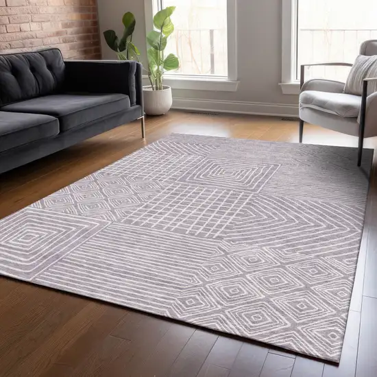 Lavender And Ivory Geometric Washable Indoor Outdoor Area Rug Photo 8