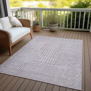 Photo of Lavender And Ivory Geometric Washable Indoor Outdoor Area Rug
