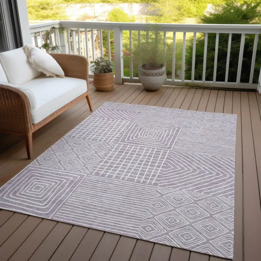Lavender And Ivory Geometric Washable Indoor Outdoor Area Rug Photo 6