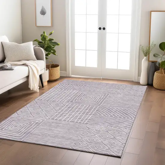 Lavender And Ivory Geometric Washable Indoor Outdoor Area Rug Photo 8