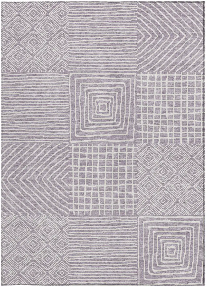 Lavender And Ivory Geometric Washable Indoor Outdoor Area Rug Photo 5