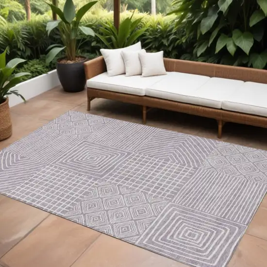 Lavender And Ivory Geometric Washable Indoor Outdoor Area Rug Photo 1