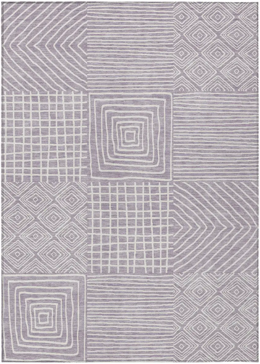 Lavender And Ivory Geometric Washable Indoor Outdoor Area Rug Photo 2