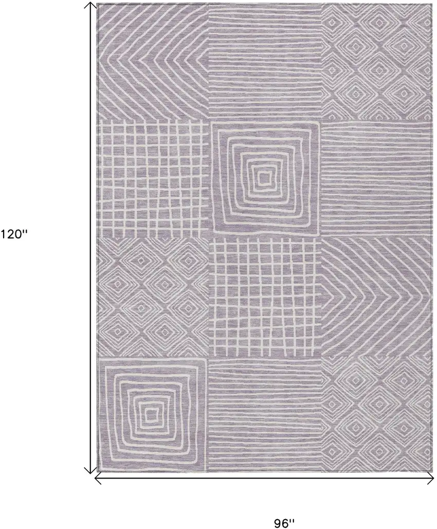Lavender And Ivory Geometric Washable Indoor Outdoor Area Rug Photo 6