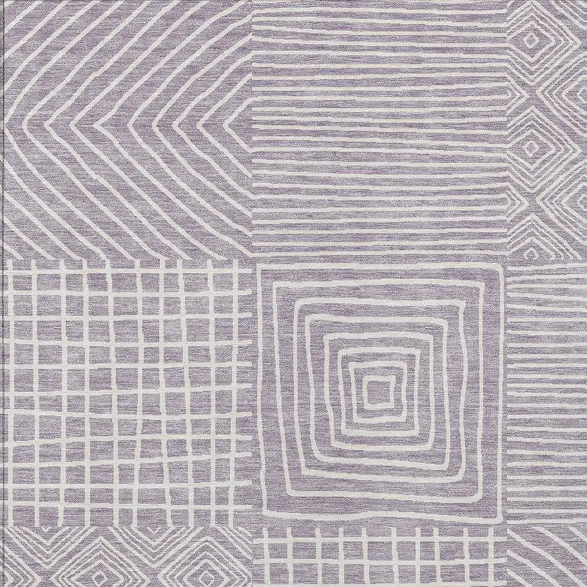 Lavender And Ivory Geometric Washable Indoor Outdoor Area Rug Photo 5