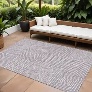 Photo of Lavender And Ivory Geometric Washable Indoor Outdoor Area Rug