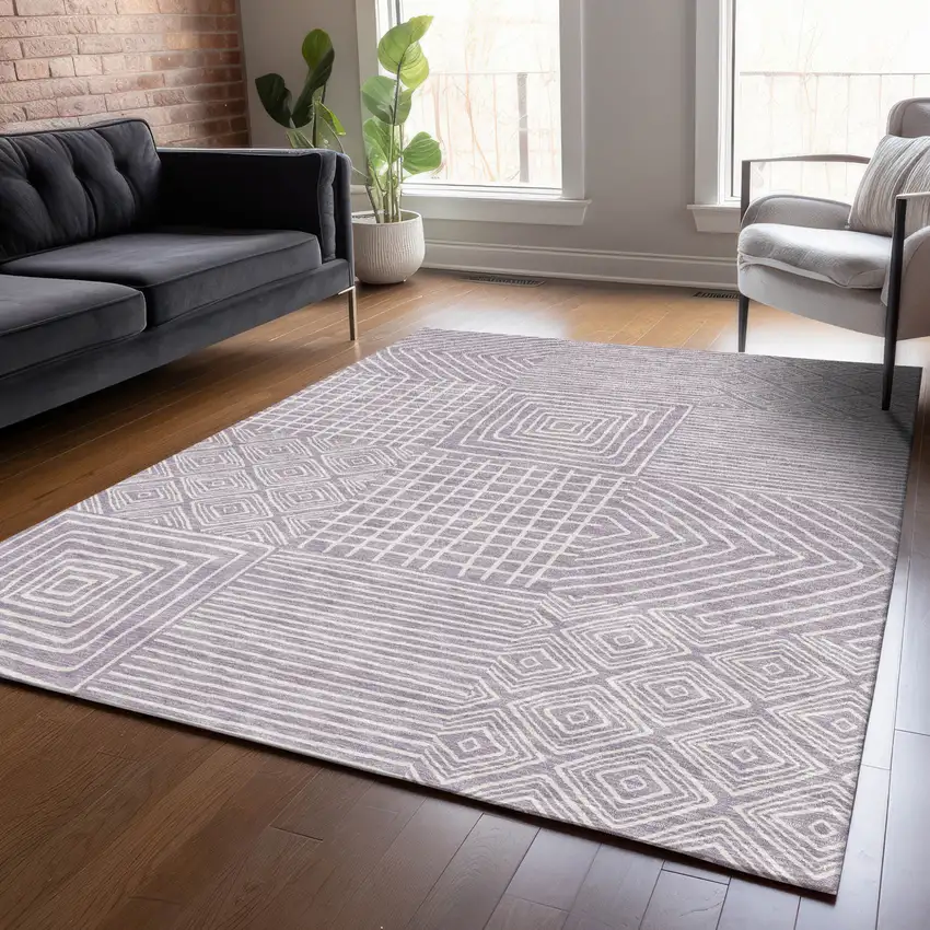 Lavender And Ivory Geometric Washable Indoor Outdoor Area Rug Photo 8