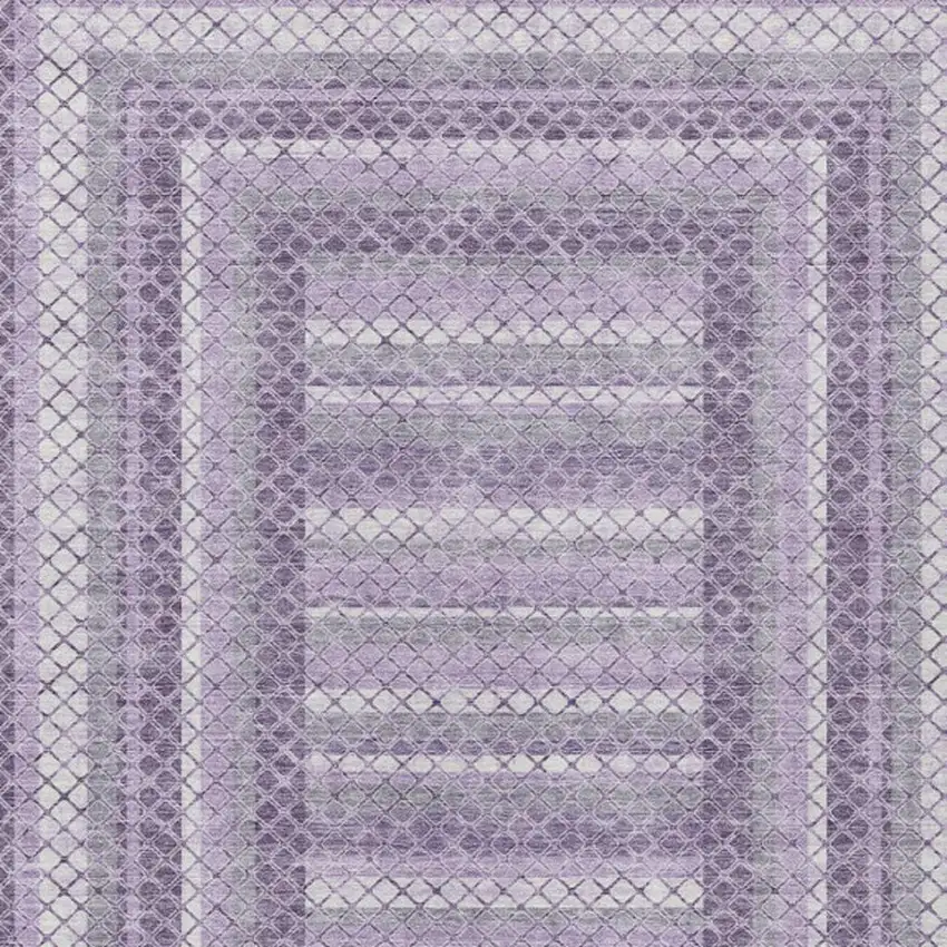 Lavender And Ivory Geometric Washable Indoor Outdoor Area Rug Photo 3
