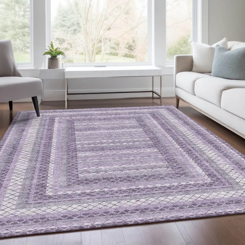 Lavender And Ivory Geometric Washable Indoor Outdoor Area Rug Photo 7