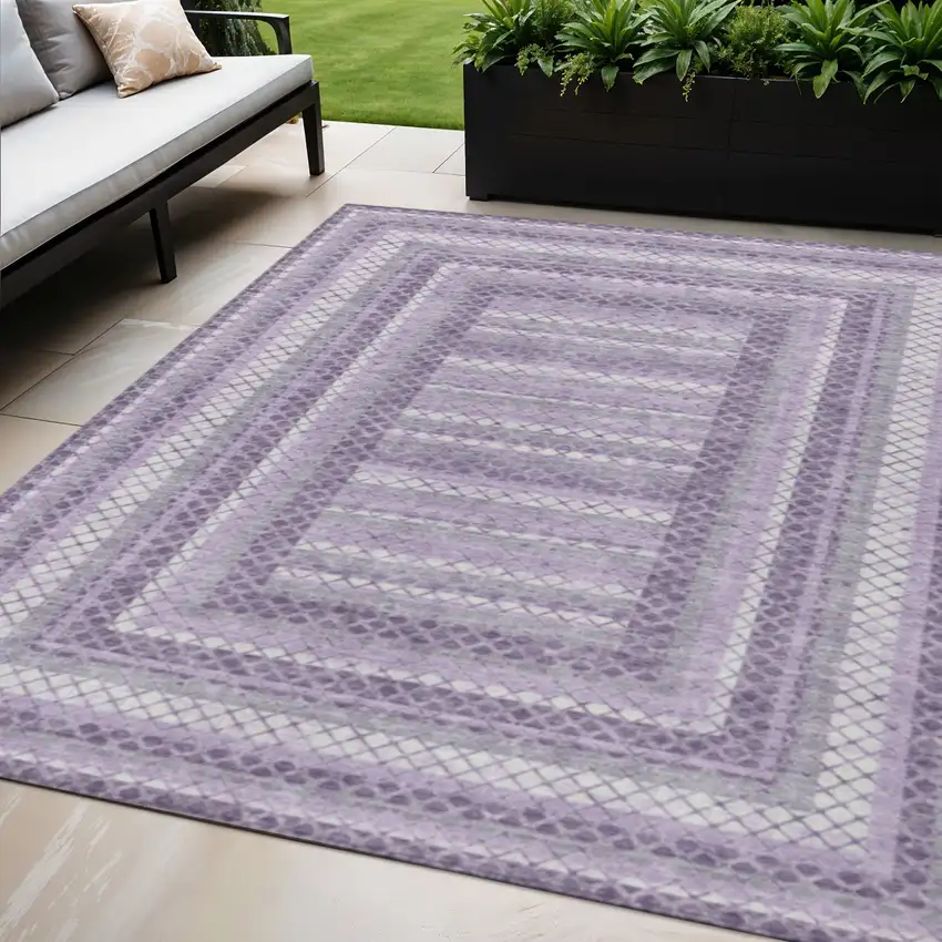 Lavender And Ivory Geometric Washable Indoor Outdoor Area Rug Photo 2