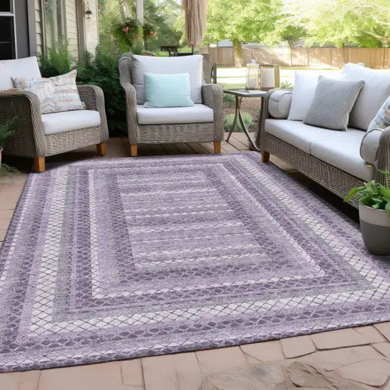 Lavender And Ivory Geometric Washable Indoor Outdoor Area Rug Photo 5