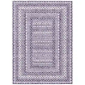 Photo of Lavender And Ivory Geometric Washable Indoor Outdoor Area Rug