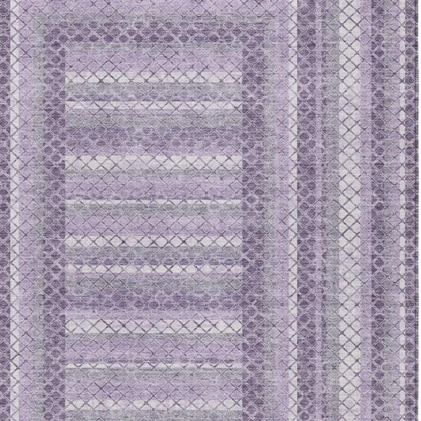 Lavender And Ivory Geometric Washable Indoor Outdoor Area Rug Photo 3