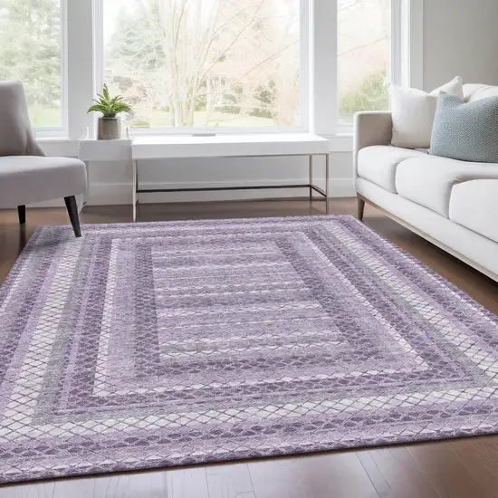 Lavender And Ivory Geometric Washable Indoor Outdoor Area Rug Photo 7