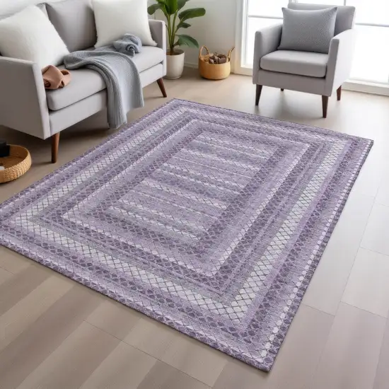 Lavender And Ivory Geometric Washable Indoor Outdoor Area Rug Photo 6