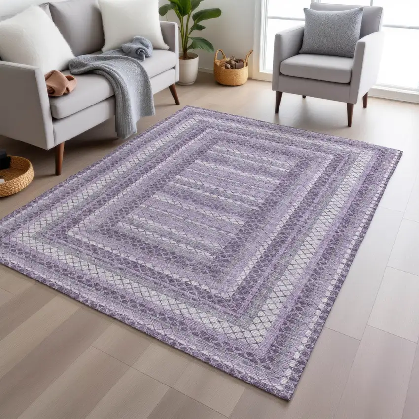 Lavender And Ivory Geometric Washable Indoor Outdoor Area Rug Photo 6