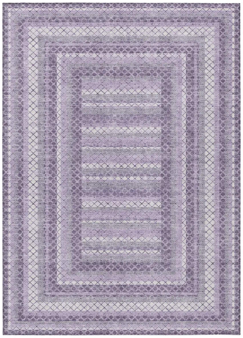 Lavender And Ivory Geometric Washable Indoor Outdoor Area Rug Photo 1