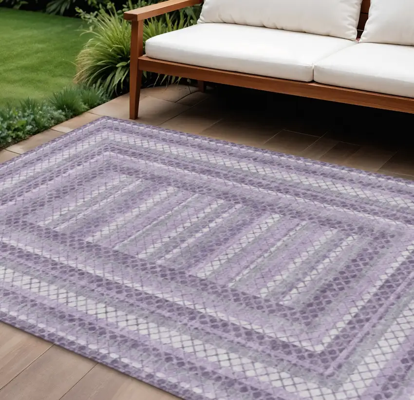 Lavender And Ivory Geometric Washable Indoor Outdoor Area Rug Photo 2