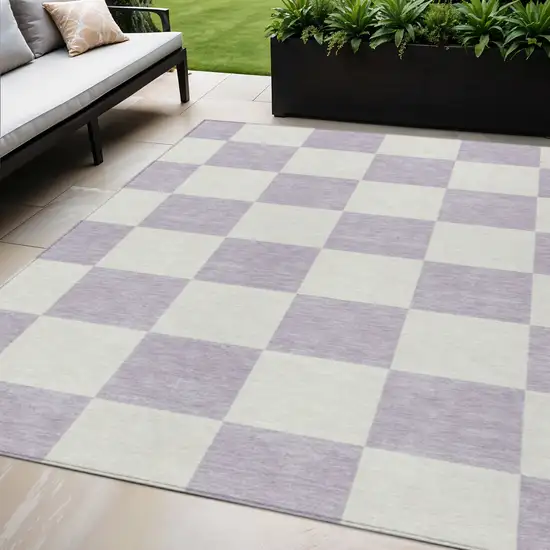 Lavender And Ivory Geometric Washable Indoor Outdoor Area Rug Photo 1