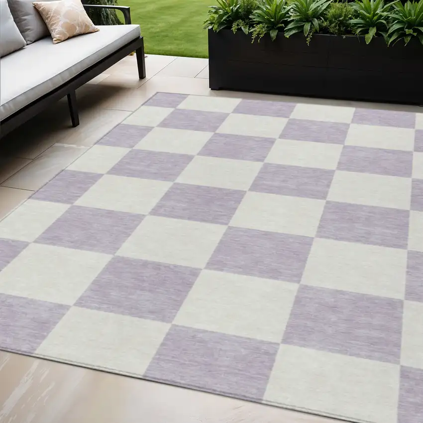 Lavender And Ivory Geometric Washable Indoor Outdoor Area Rug Photo 1