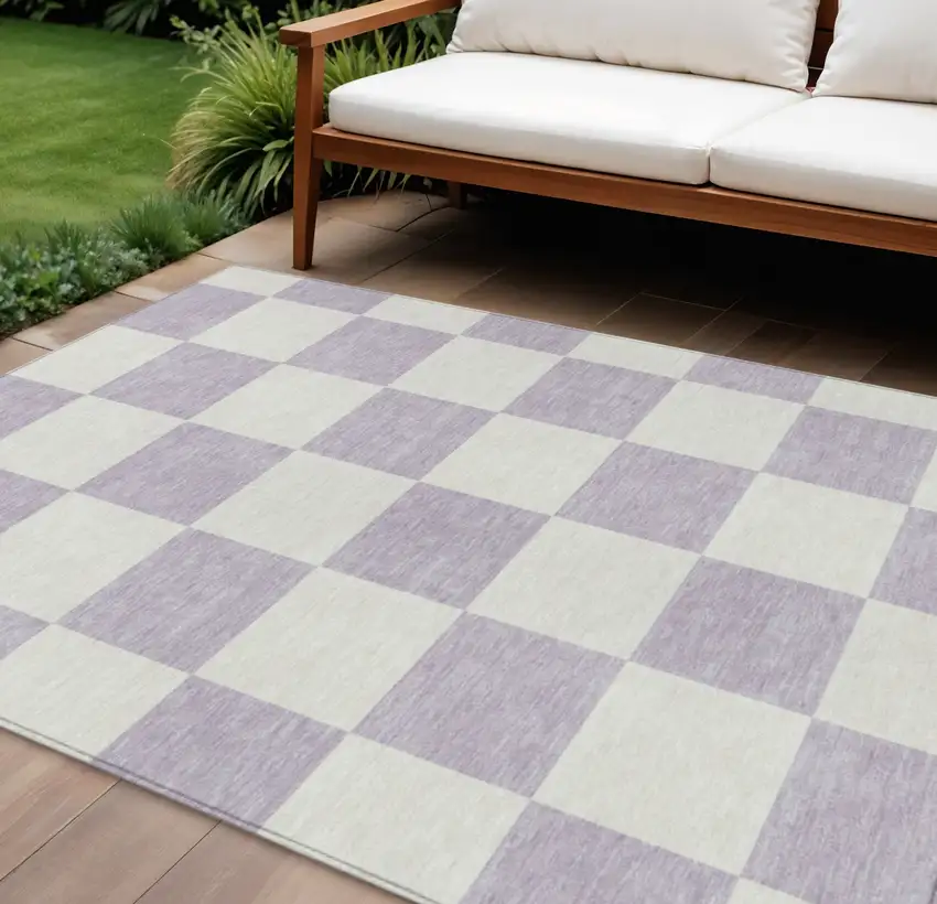 Lavender And Ivory Geometric Washable Indoor Outdoor Area Rug Photo 1