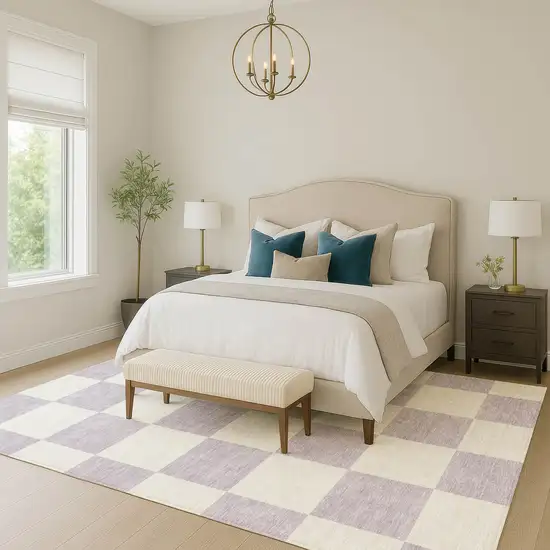 Lavender And Ivory Geometric Washable Indoor Outdoor Area Rug Photo 8