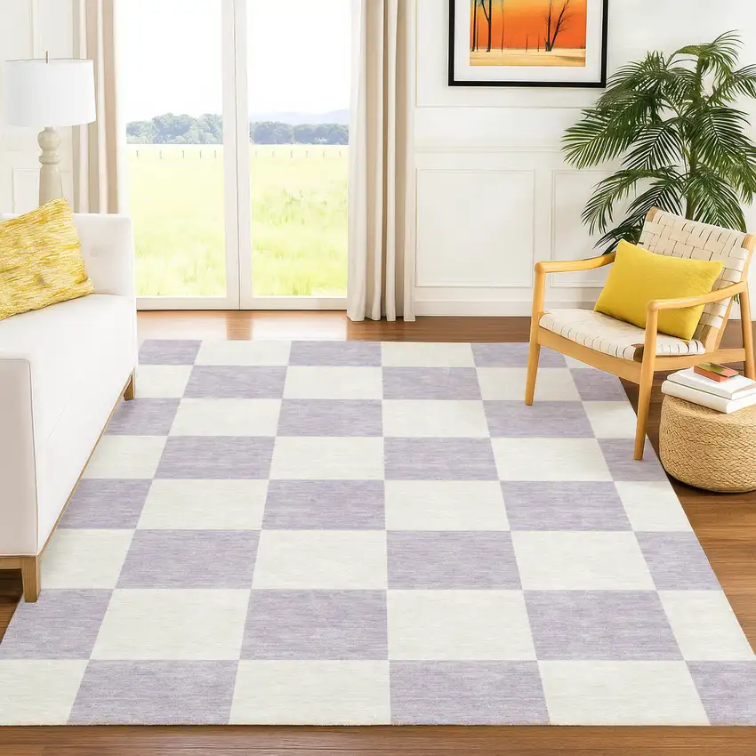 Lavender And Ivory Geometric Washable Indoor Outdoor Area Rug Photo 9