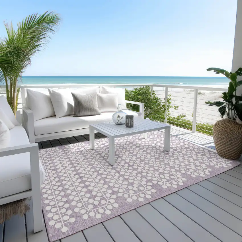 Lavender And Ivory Geometric Washable Indoor Outdoor Area Rug Photo 9