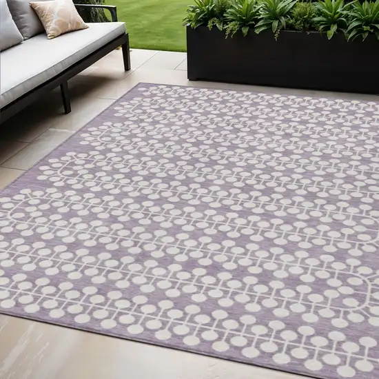 Lavender And Ivory Geometric Washable Indoor Outdoor Area Rug Photo 1