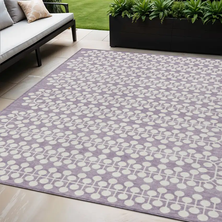 Lavender And Ivory Geometric Washable Indoor Outdoor Area Rug Photo 1
