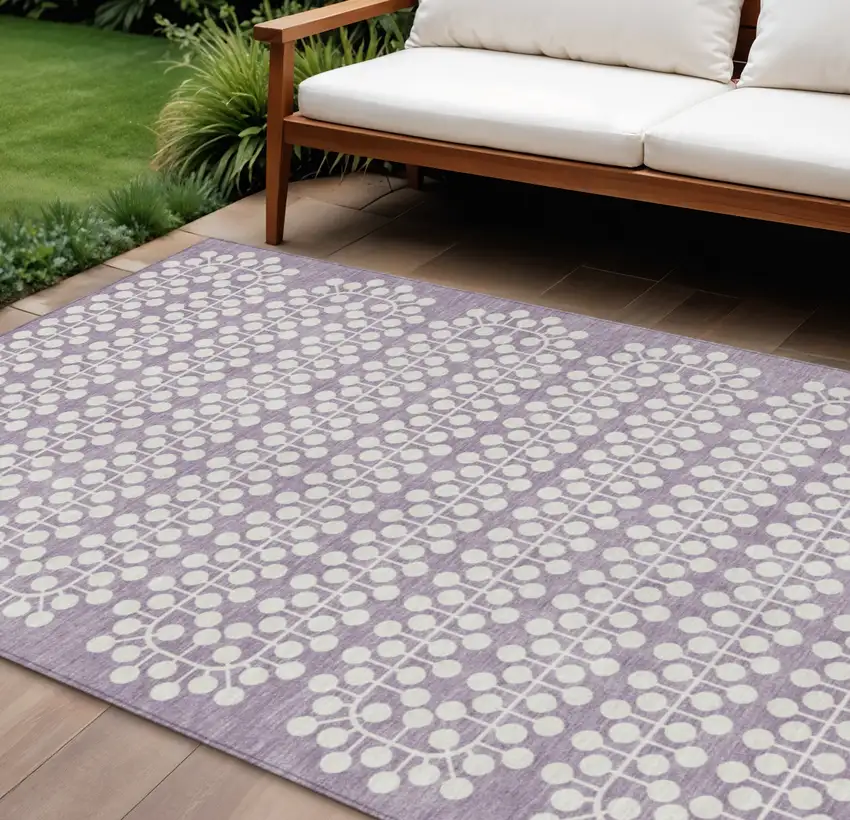 Lavender And Ivory Geometric Washable Indoor Outdoor Area Rug Photo 1